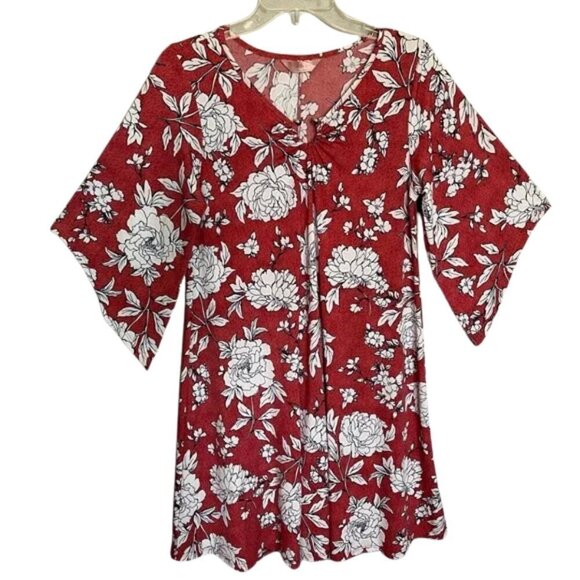SJS Floral Red and White Dress Size Large - Picture 1 of 5
